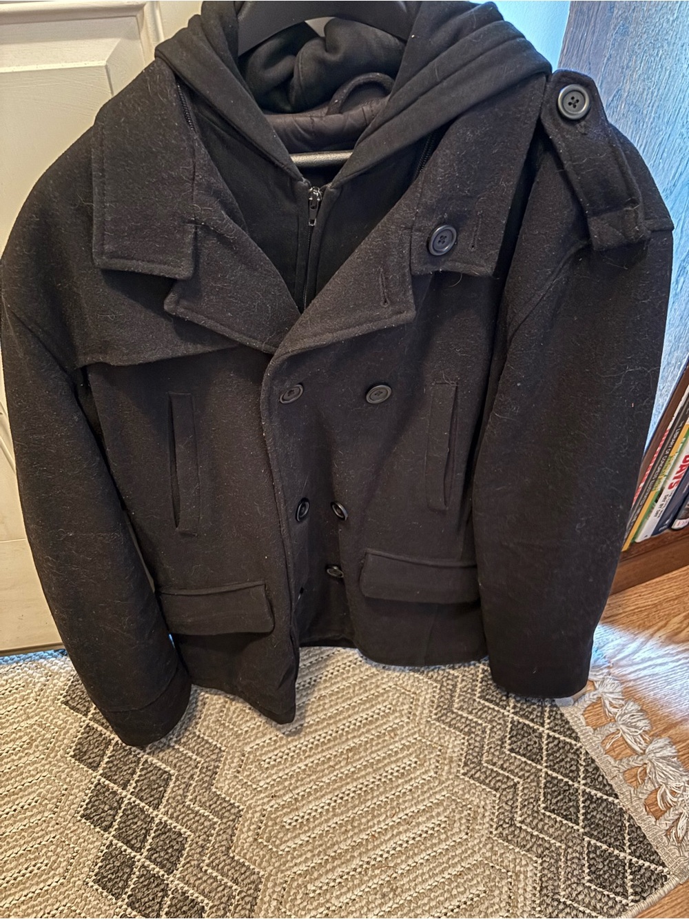 Apt. 9 Men's Black Double-Breasted Peacoat with Epaulets
